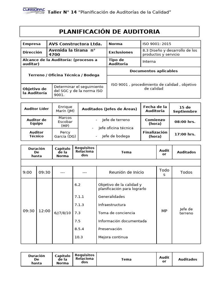 Planificación de Auditorías ISO 9001 | PDF | Auditoría | Business