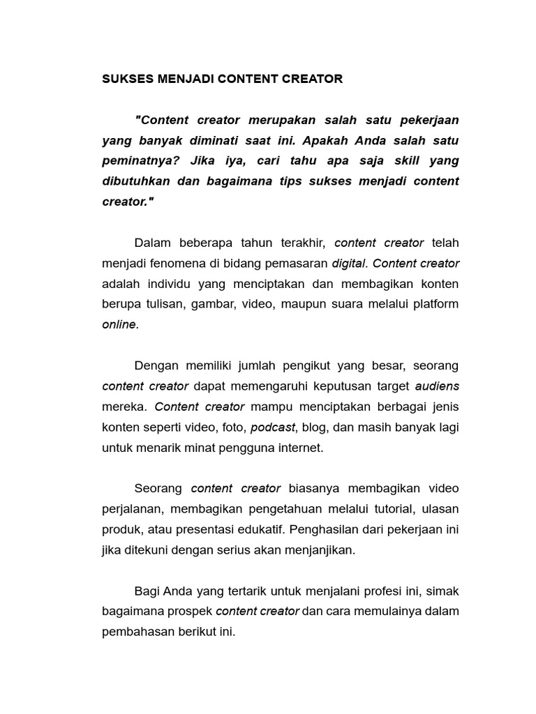 Tips Sukses Jadi Content Creator | PDF