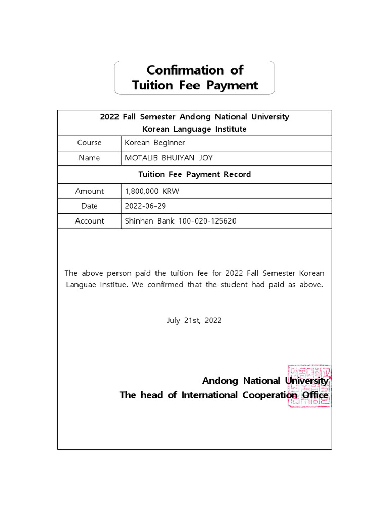 Tuition Fee Payment (JOY) | PDF