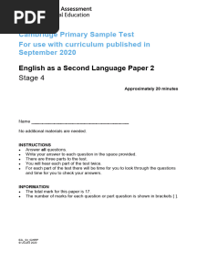 English As A Second Language Stage 4 Sample Paper 2 - tcm142-595050