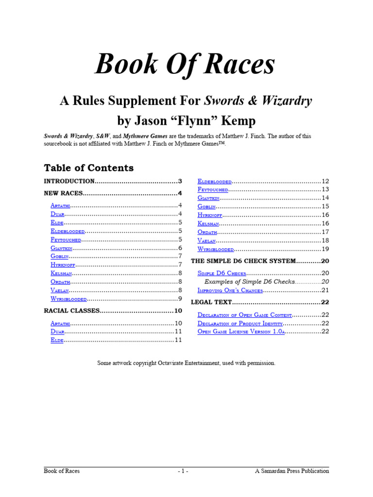 Swords & Wizardry Races Supplement | PDF | Fairies | Armour