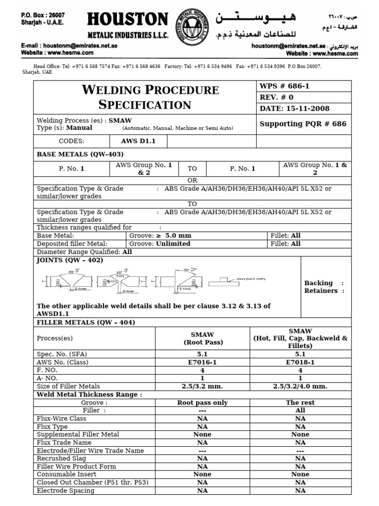 Smaw WPS1 | PDF | Welding | Construction