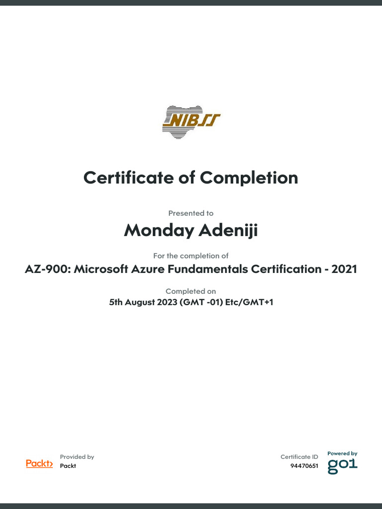 microsoft azure fundamentals az 900 certification name