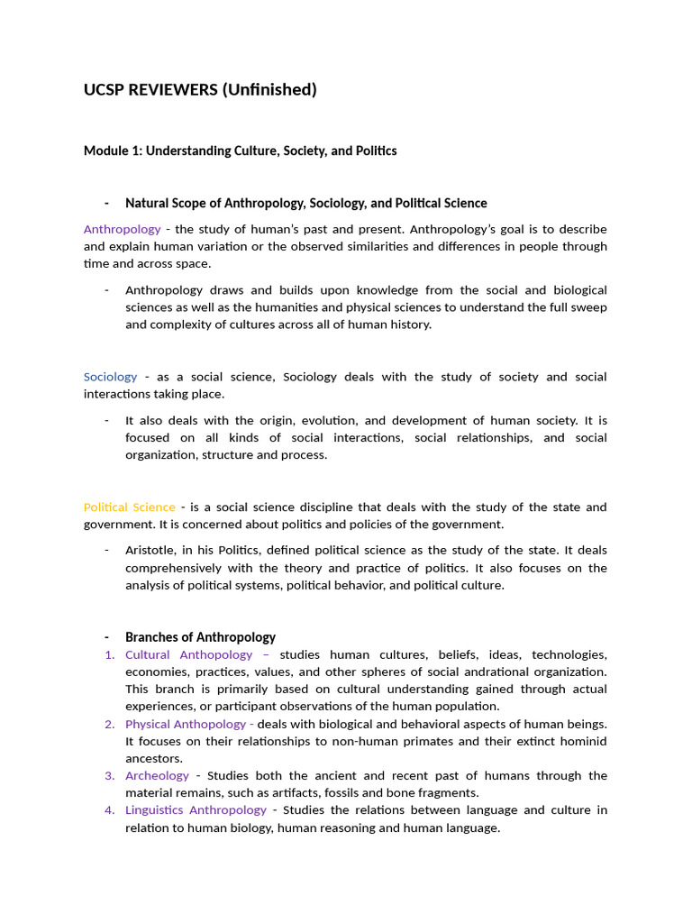Ucsp Reviewers | PDF | Anthropology | Sociology