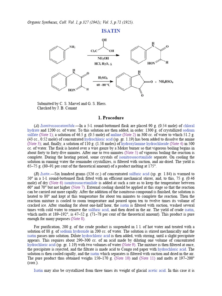 Isatin | PDF | Acid | Precipitation (Chemistry)