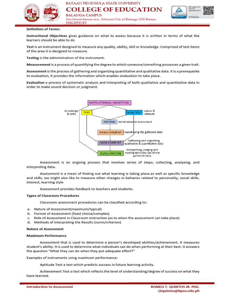 1.introduction To Assessment | PDF | Educational Assessment | Cognition