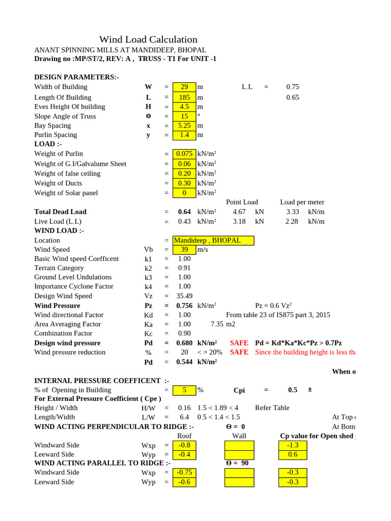 Wind Load Analysis for Anant Spinning Mills | PDF | Wound