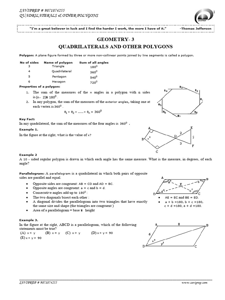 Quadrilaterals and Polygons Guide | PDF | Rectangle | Area