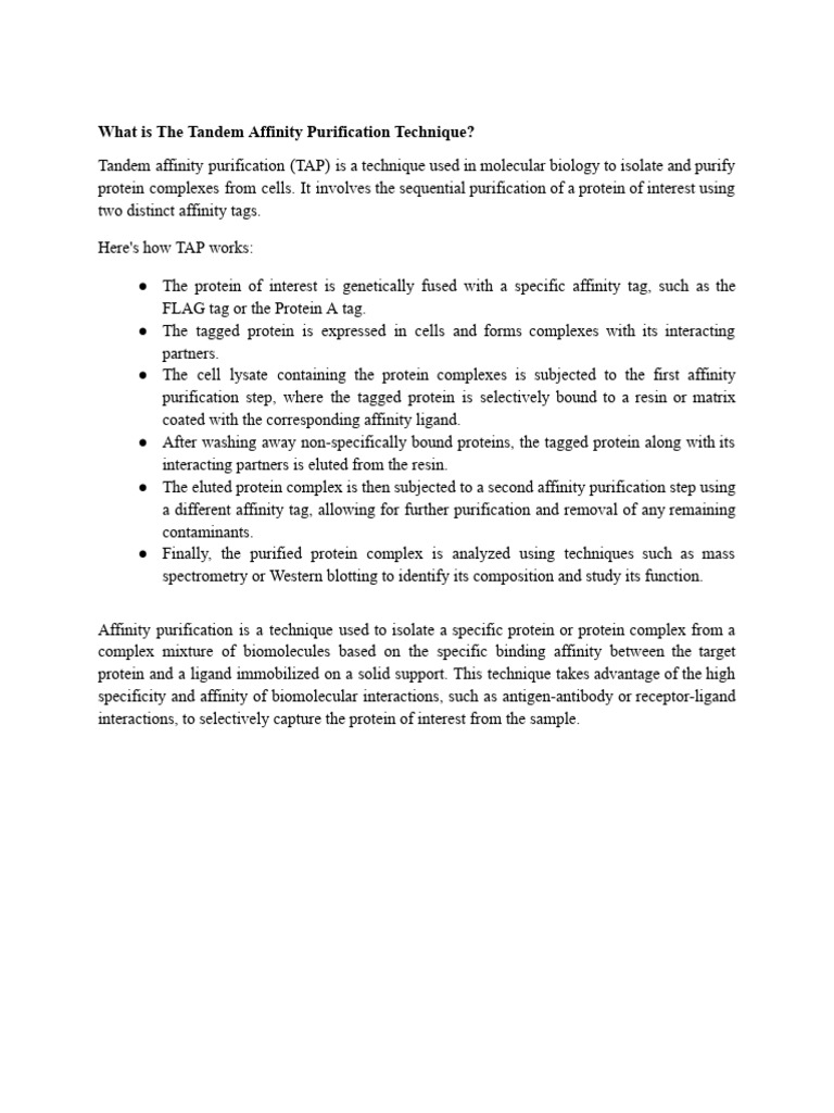 Tandem Affinity Purification Overview | PDF | Protein Purification ...