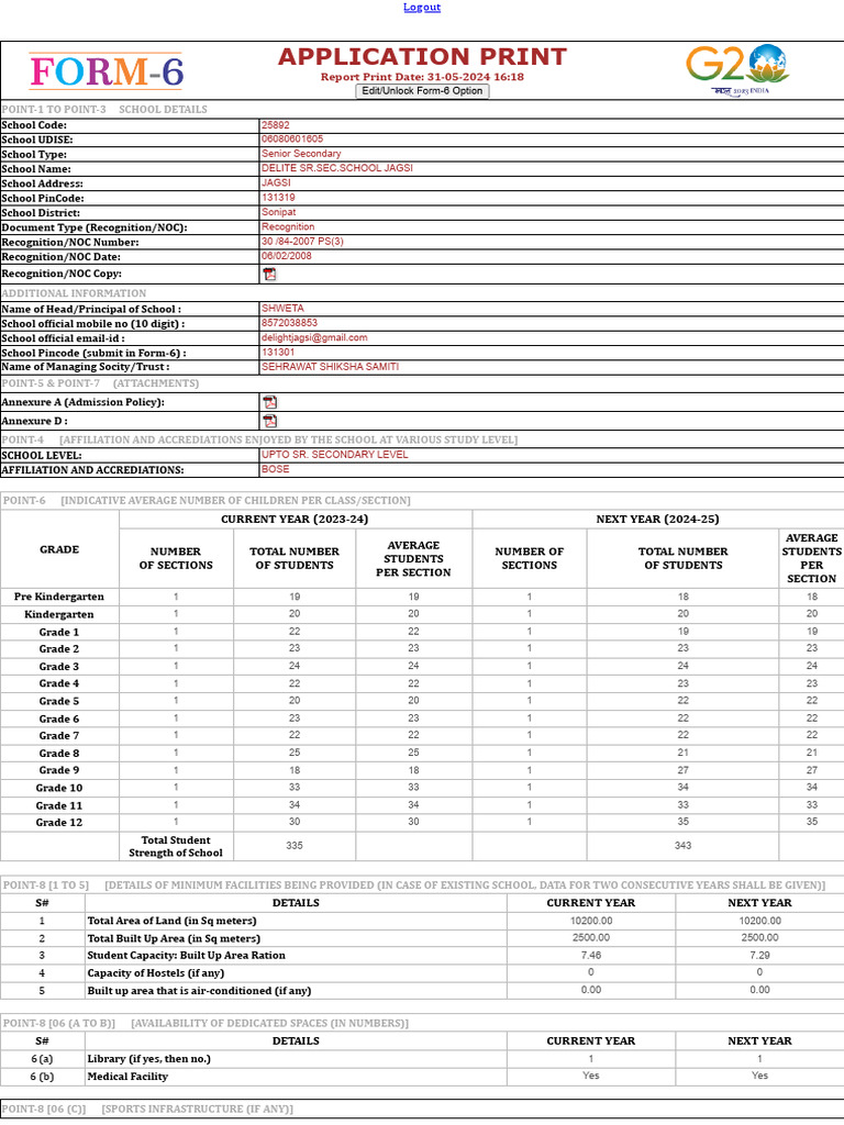 Report Form-Vi 2024-25 | PDF