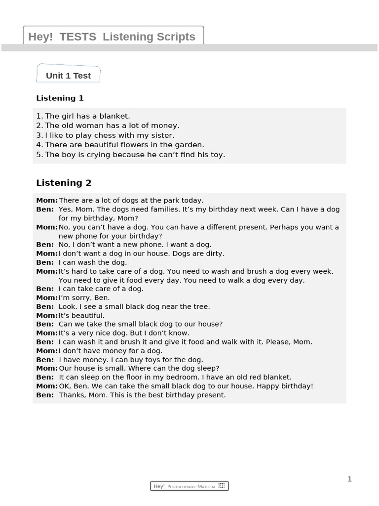 Hey! Listening Tests Overview | PDF | Fruit | Vegetables