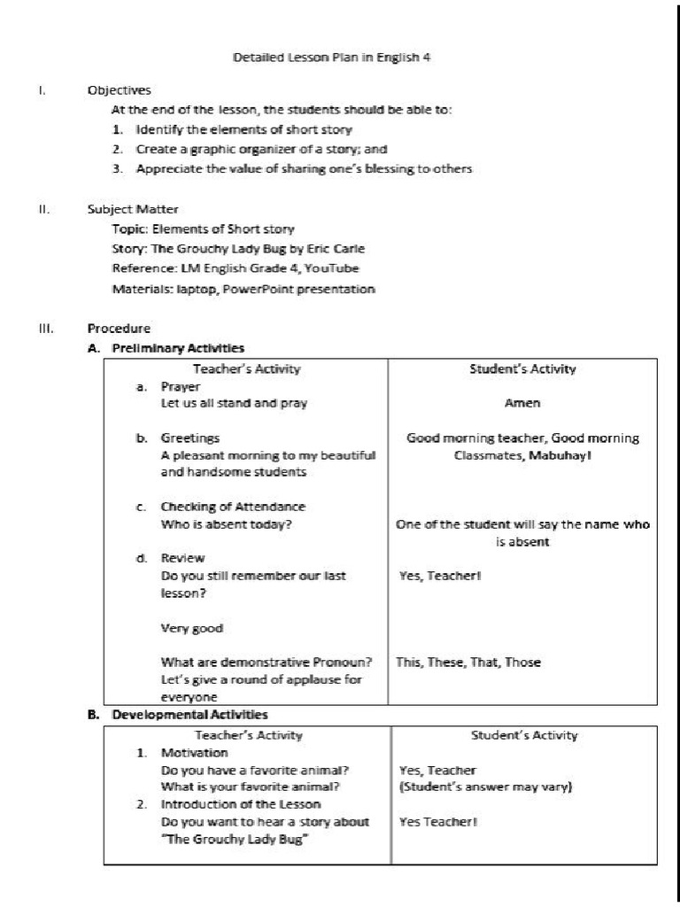 English Detailed Lesson Plan | PDF