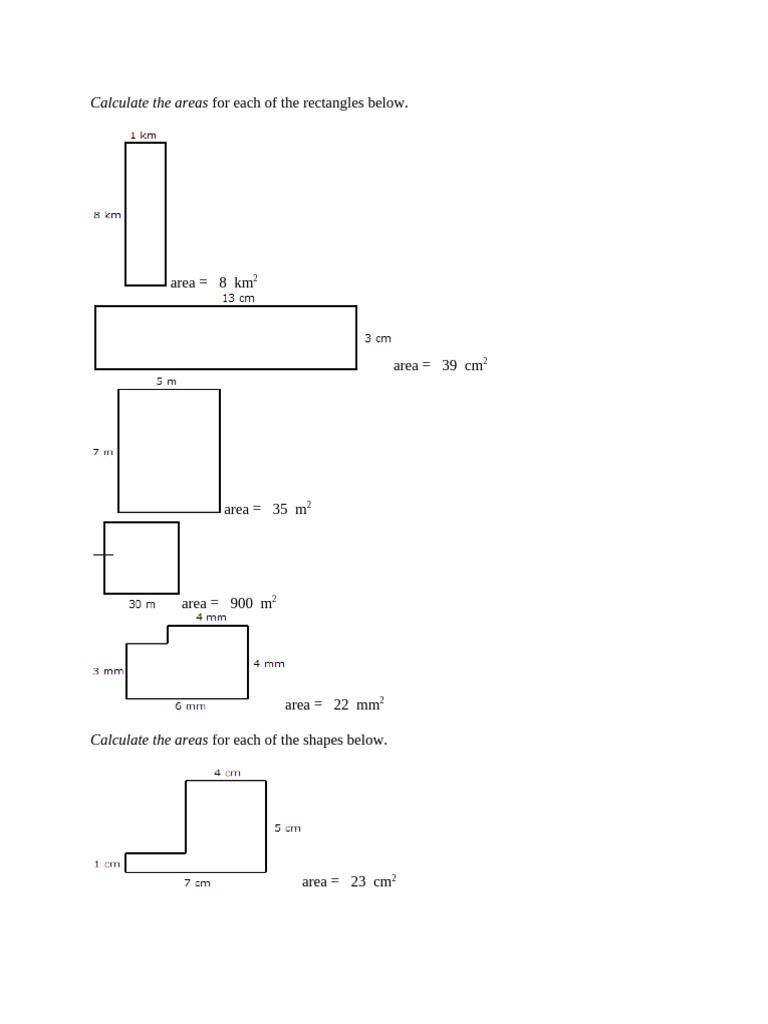 Areas For The Rectangles WRKST | PDF