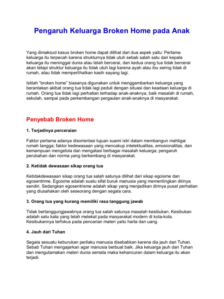 Pengaruh Keluarga Broken Home Pada Anak