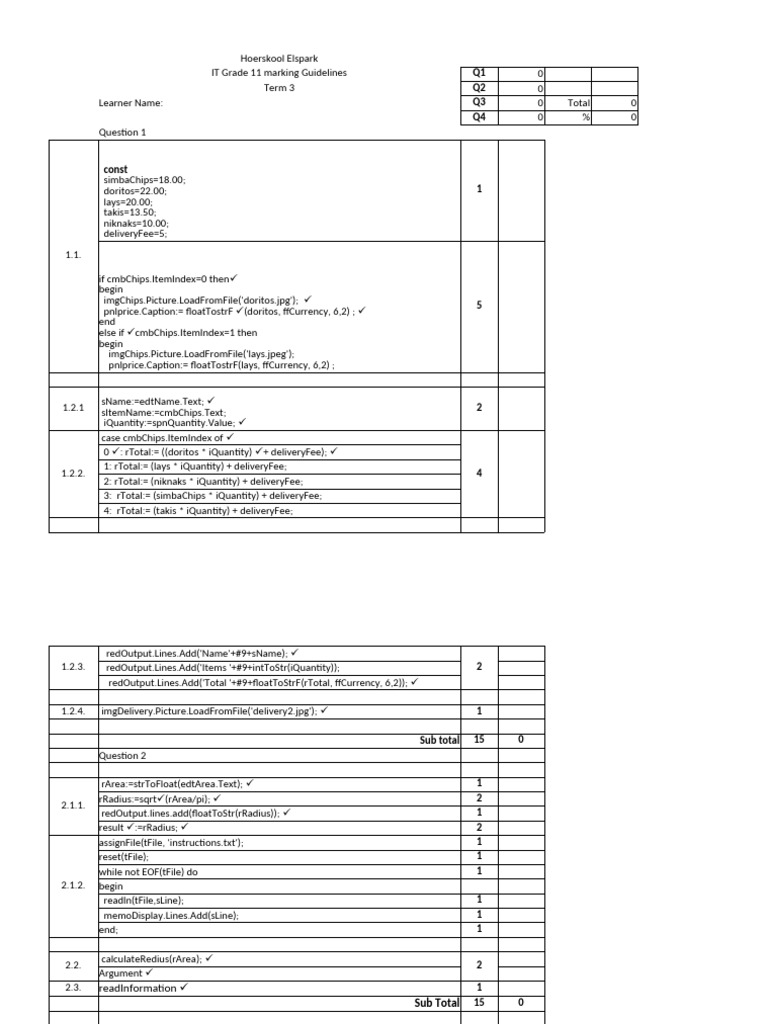 IT Grade 11 Marking Guidelines | PDF | Computer Programming