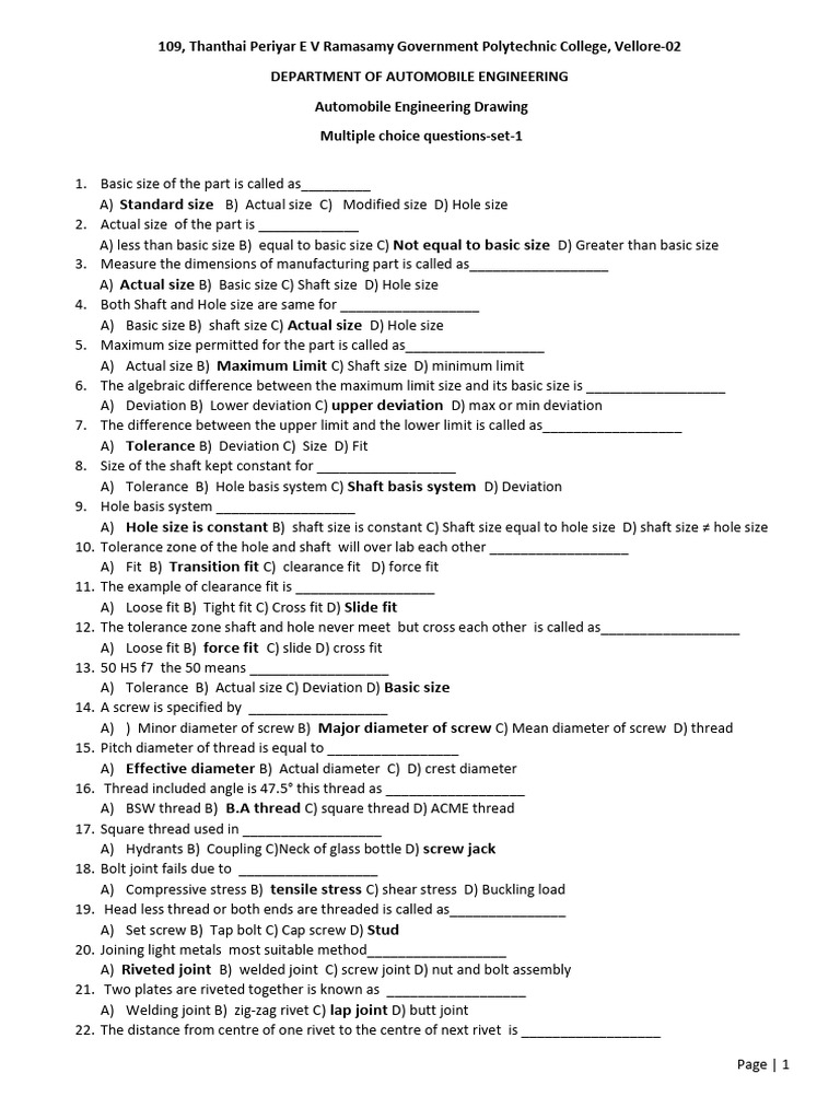 Aed mcq practice pdf engineering tolerance screw