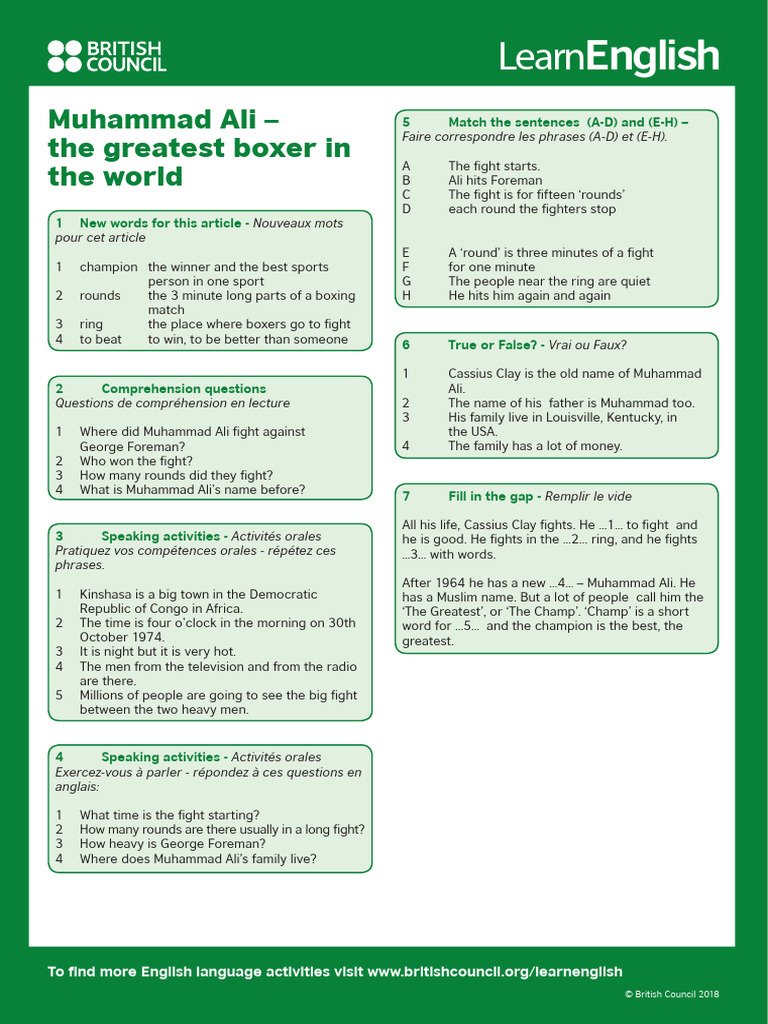 Speaking Activities on Muhammad Ali | PDF | Muhammad Ali