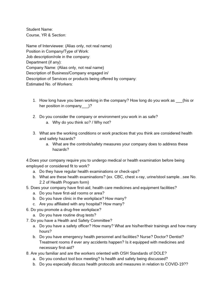 Workplace Safety Interview Guide | PDF | Occupational Safety And Health ...