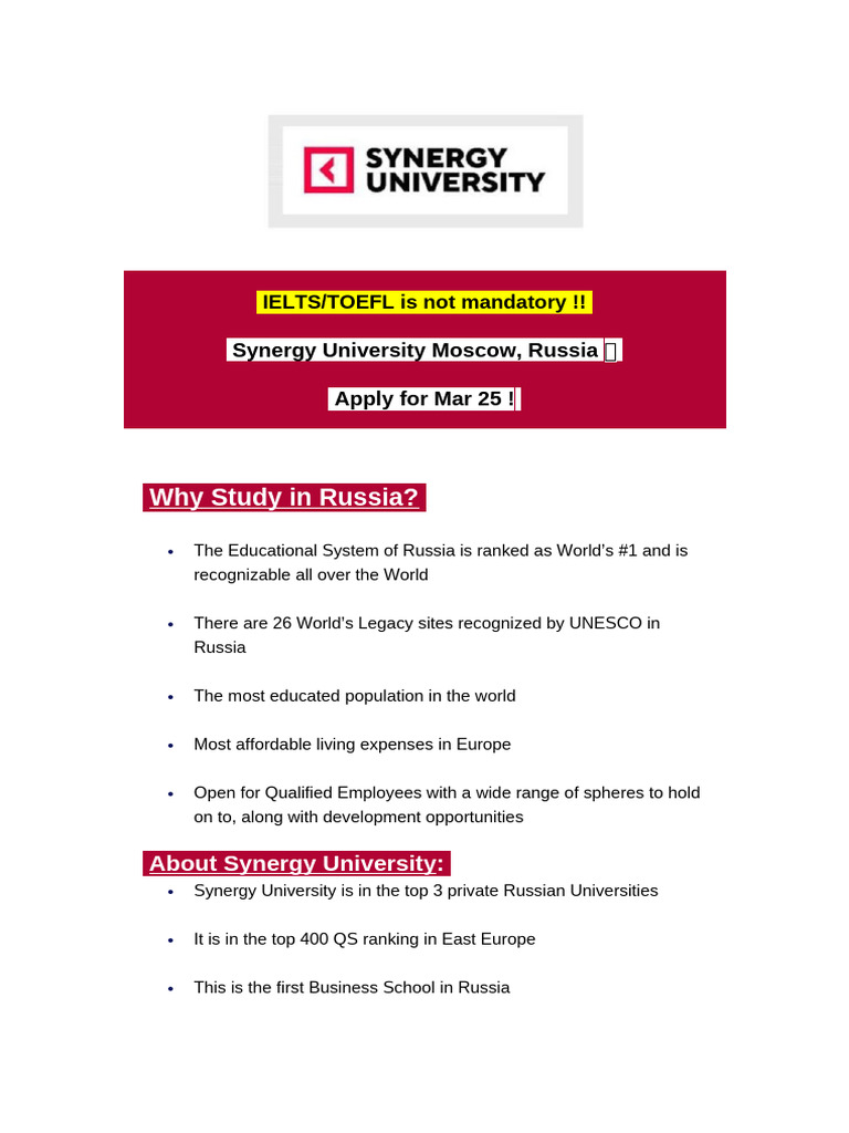 Synergy University MBBS Program Details | PDF