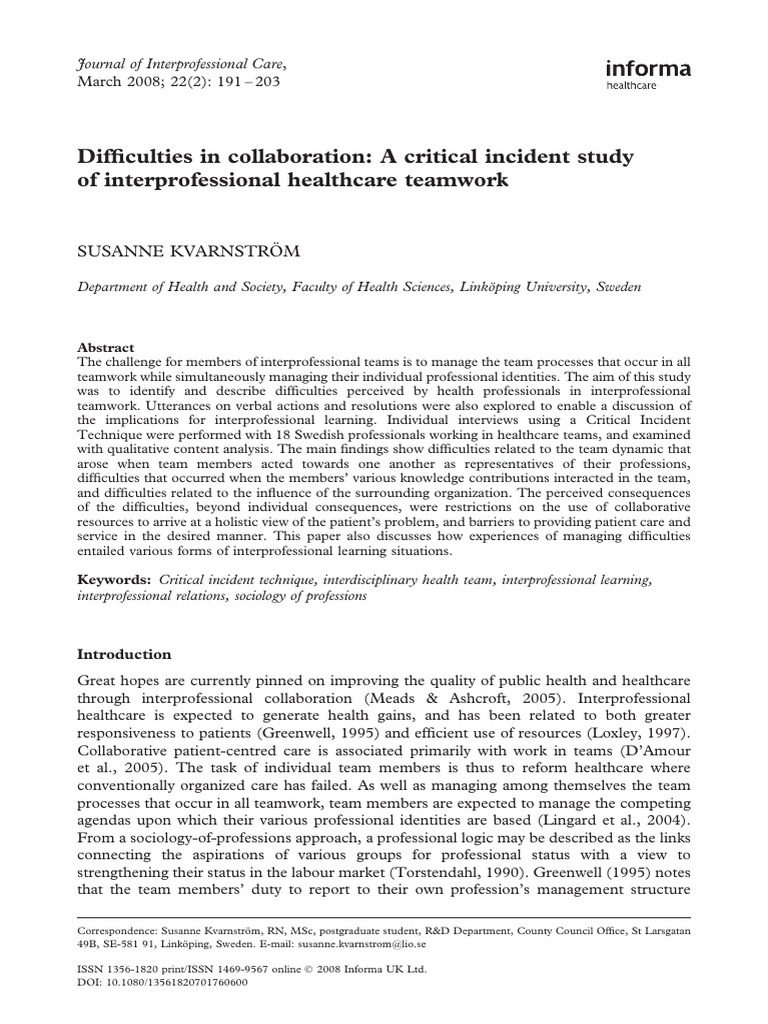 Difficulties in Collaboration - A Critical Incident Study of ...