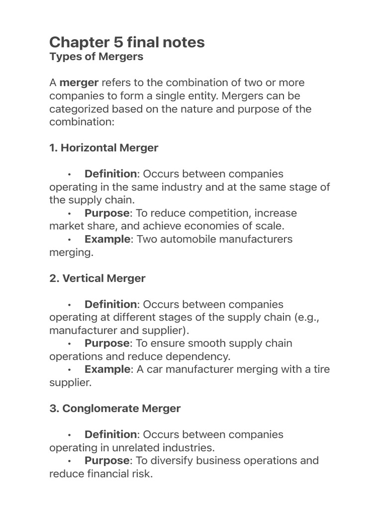 Types of Mergers and Demergers Explained | PDF | Liquidation | Corporations
