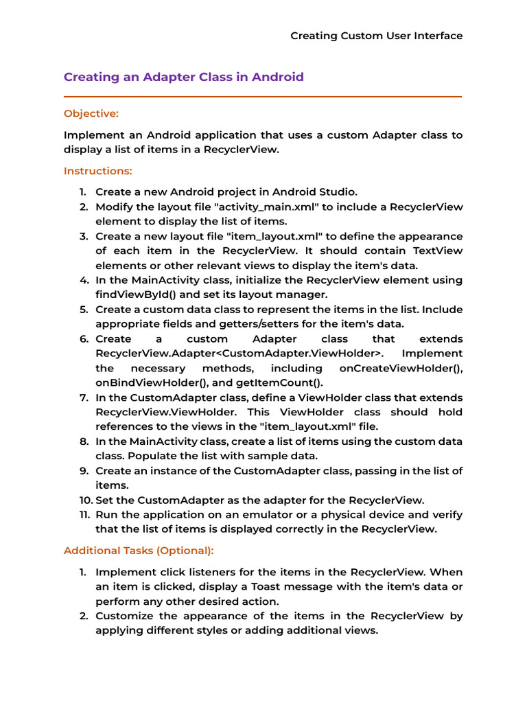 Creating An Adapter Class in Android: Objective | PDF | Android ...