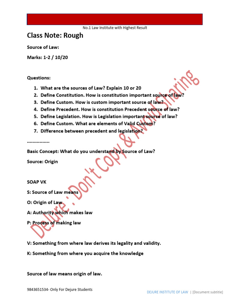 Sources of Law: Key Concepts Explained | PDF | Precedent | Sources Of Law