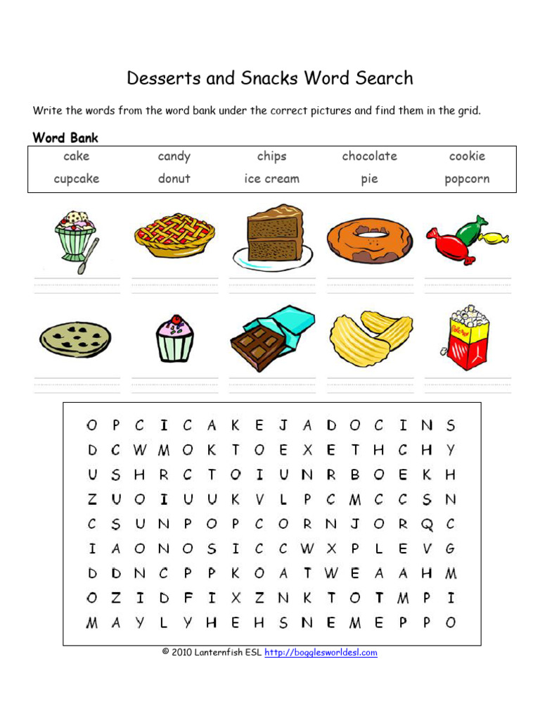 Desserts and Snacks Word Search Puzzle | PDF