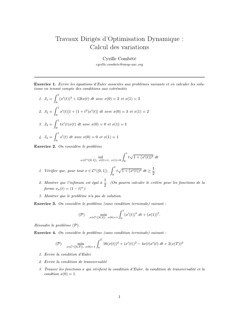 Optimisation Dynamique : Calculs et Exercices | PDF | Mathématiques ...