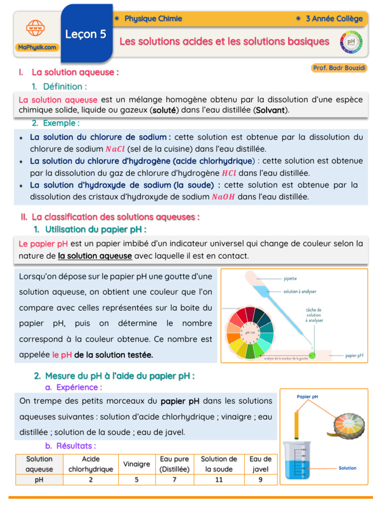 Solutions acides et basiques en chimie | PDF | Ph | Hydroxyde de sodium
