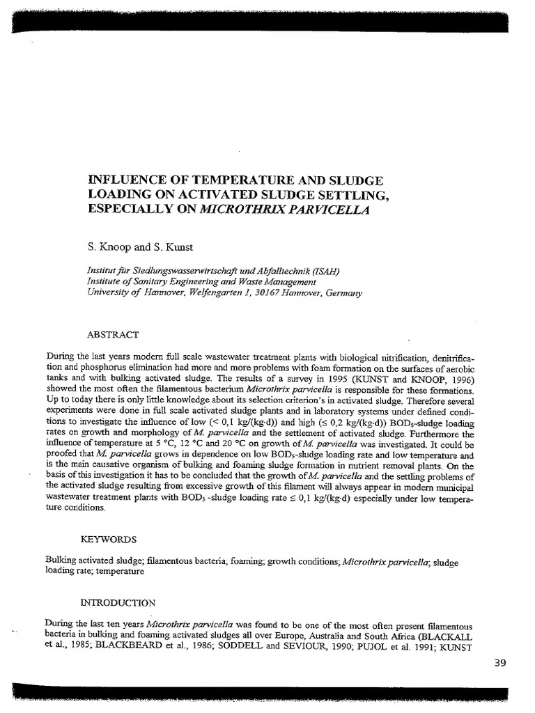 Influence of Temperature and Sludge Loading On Activated Sludge ...