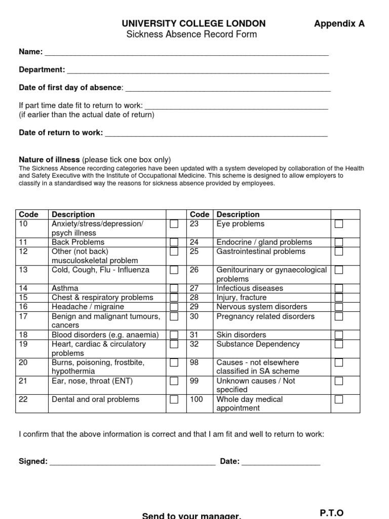 Sickness Absence AppA PDF Occupational Safety And Health Influenza