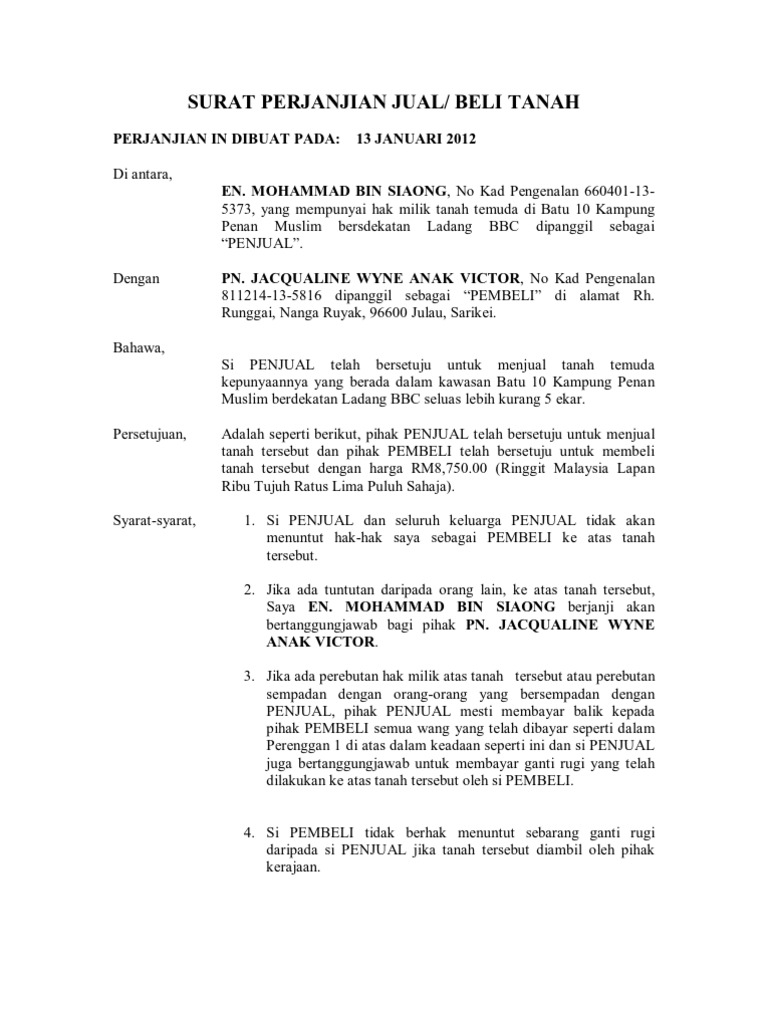 Surat Perjanjian Jual Surat Perjanjian Pengikatan Jual Beli.