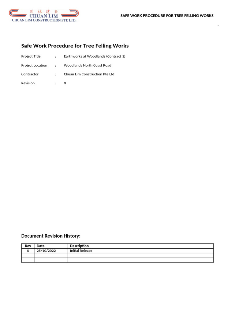 Safe Work Procedure for Tree Felling | PDF | Occupational Safety And ...