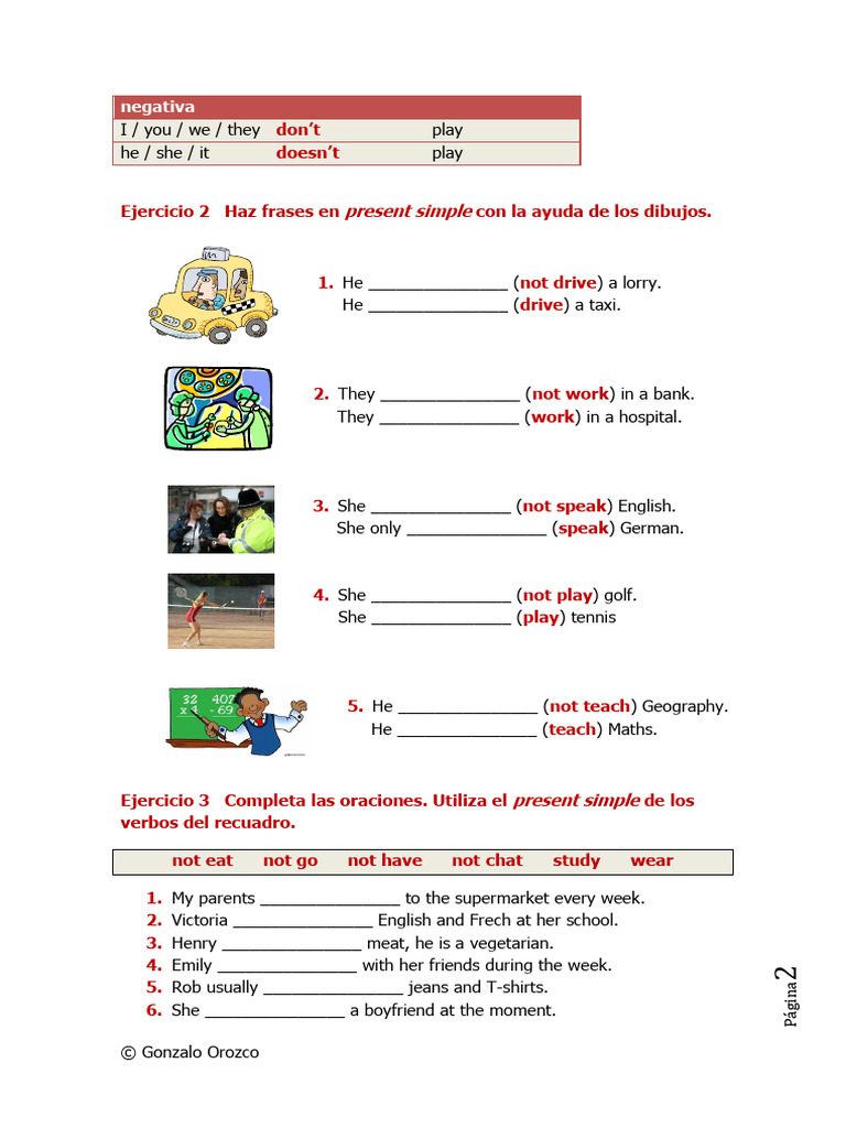 Ejercicios de Present Simple en Inglés | PDF