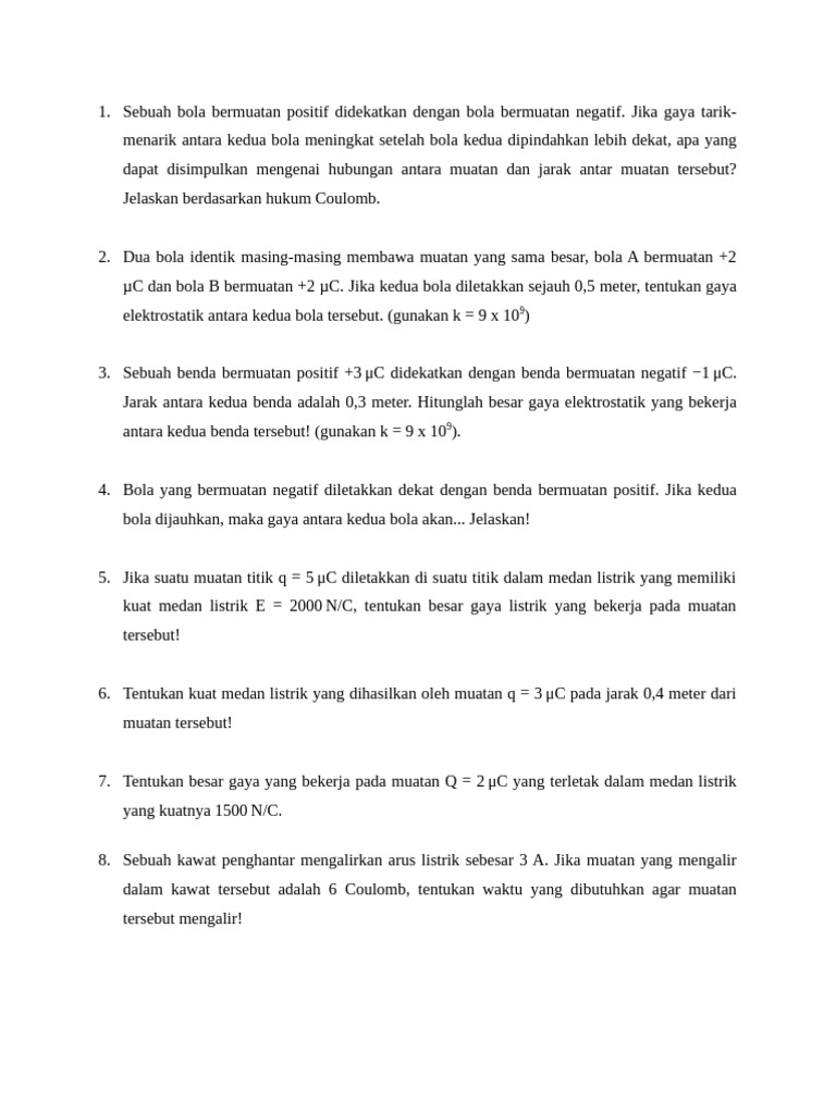 Soal Listrik Statis dan Dinamis Kelas 9 | PDF