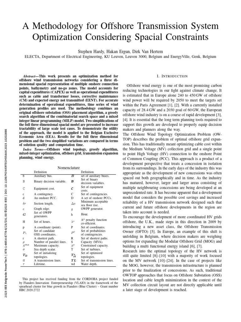 A Methodology For Offshore Transmission System Optimization Considering ...