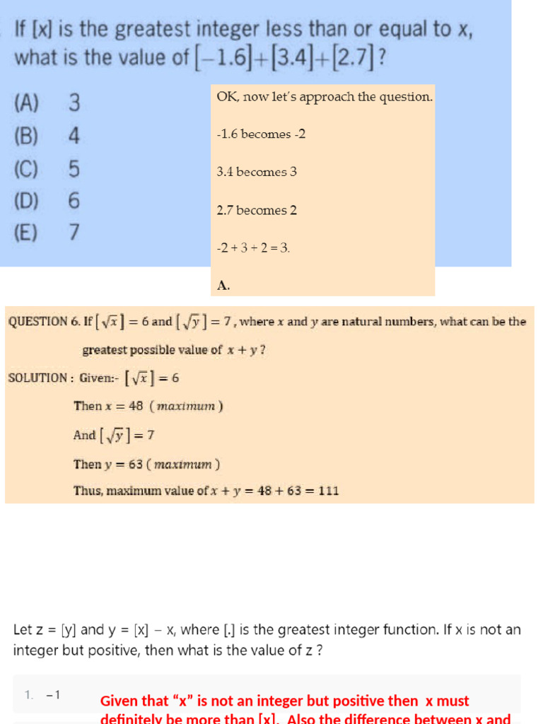 Greatest Integer Function | PDF | Mathematics | Algebra