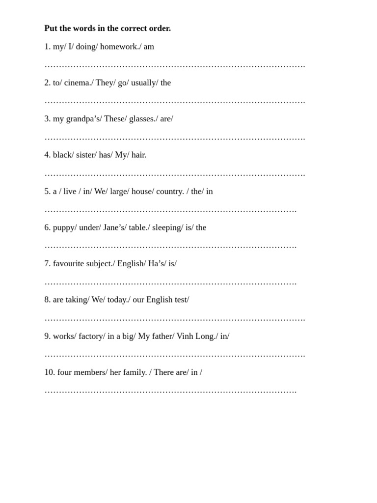 Sentence Ordering Exercise for Kids | PDF