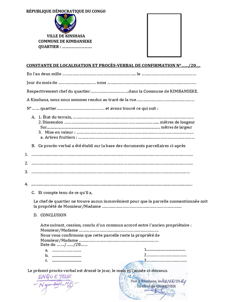 Procès-verbal de confirmation parcellaire | PDF