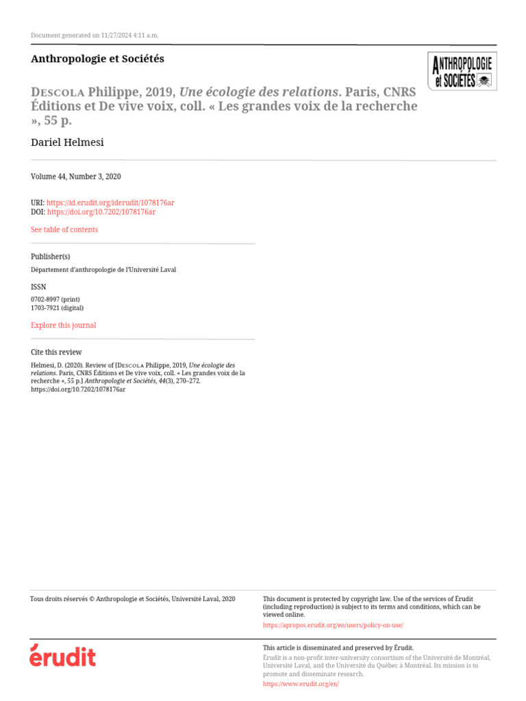Revue de "Une écologie des relations" | PDF | La nature | Anthropologie