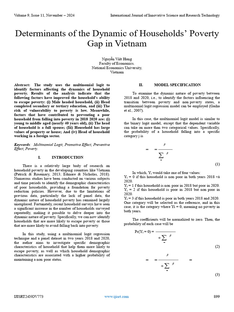 Determinants of The Dynamic of Households' Poverty Gap in Vietnam | PDF ...