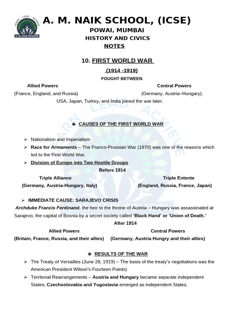 10 First World War Notes | PDF