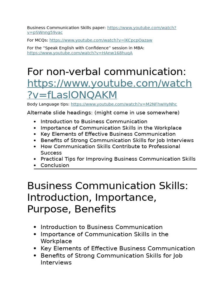 Business Communication Skills Content For | PDF | Communication ...