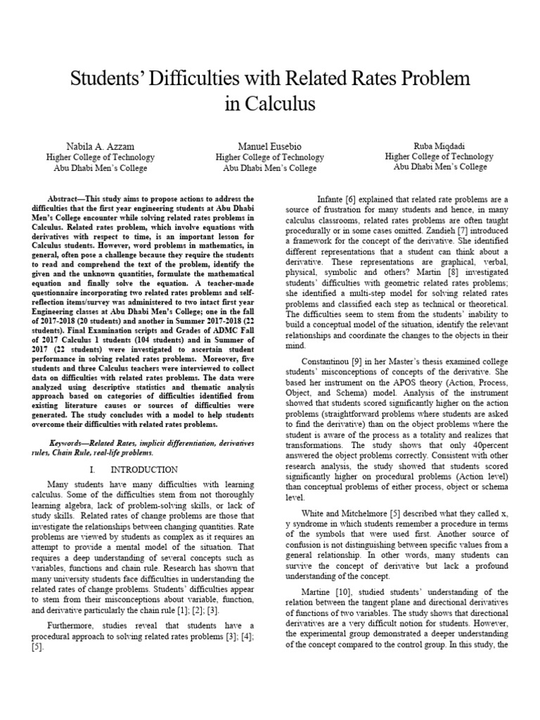 Overcoming Related Rates Challenges in Calculus | PDF | Mathematics ...
