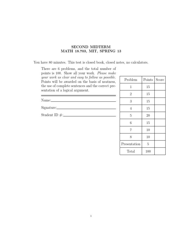 MIT Math 18.703 Spring 2013 Midterm Exam | PDF | Ring (Mathematics ...