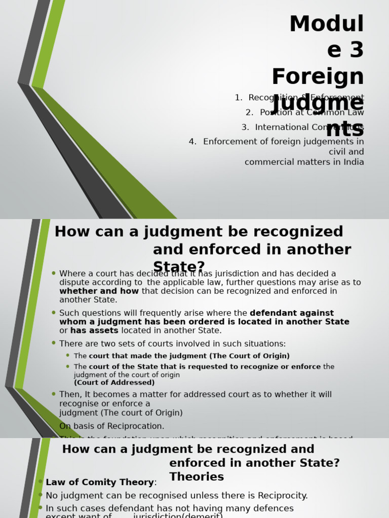 Foreign Judgments: Recognition & Enforcement | PDF | Judgment (Law ...