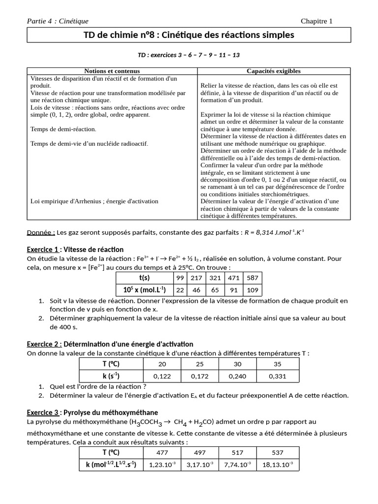 Cinétique des Réactions Chimiques | PDF | Cinétique chimique | L'absorbance
