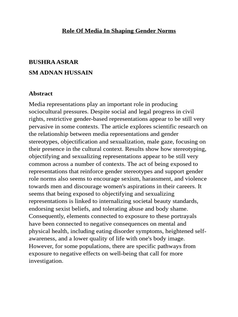 Role of Media in Shaping Gender Norms | PDF | Sexism | Gender