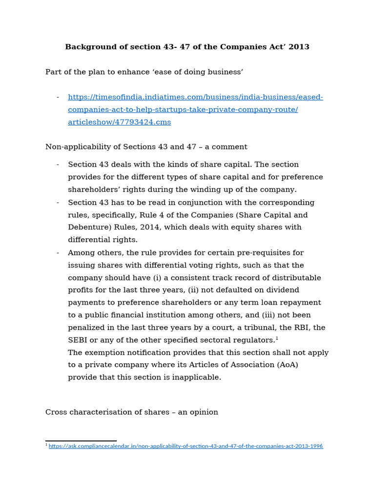 Background of Section 43 - 47 of The Companies Act' 2013 | PDF ...